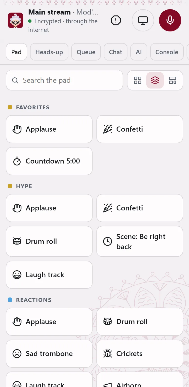 The pad on a phone, by groups.